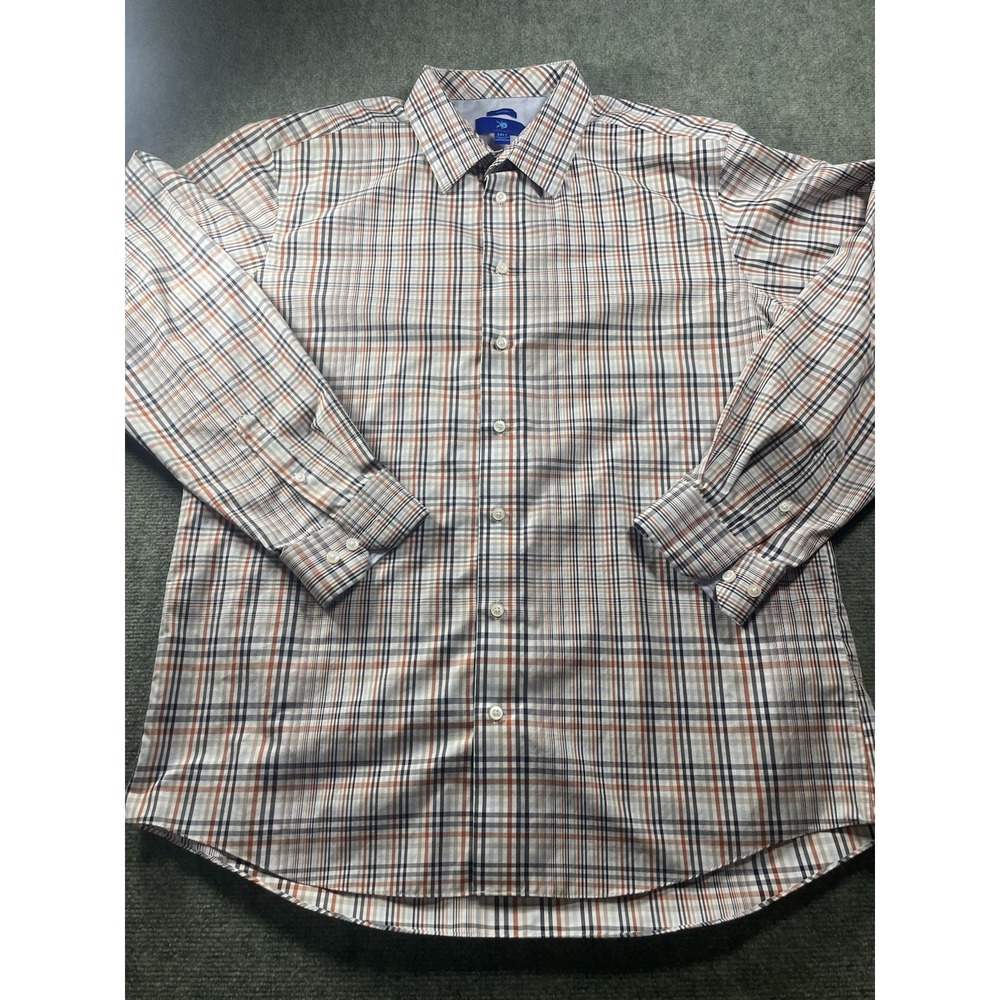 Egara Men's 2XLT Non-Iron Plaid Cotton Button-Up Shirt Brown Blue Orange White